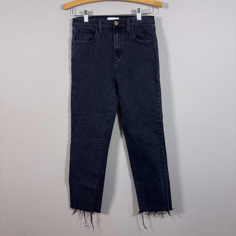 Favorite Daughter Womens High Rise Straight Raw Hem Jeans Faded Black Size 26